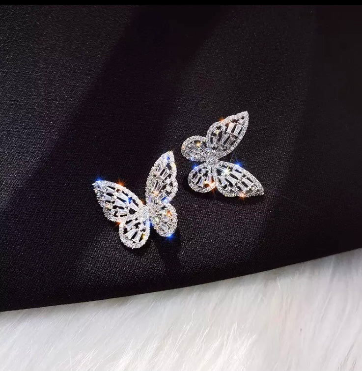 Silver cubic zirconia Crystal butterfly earrings