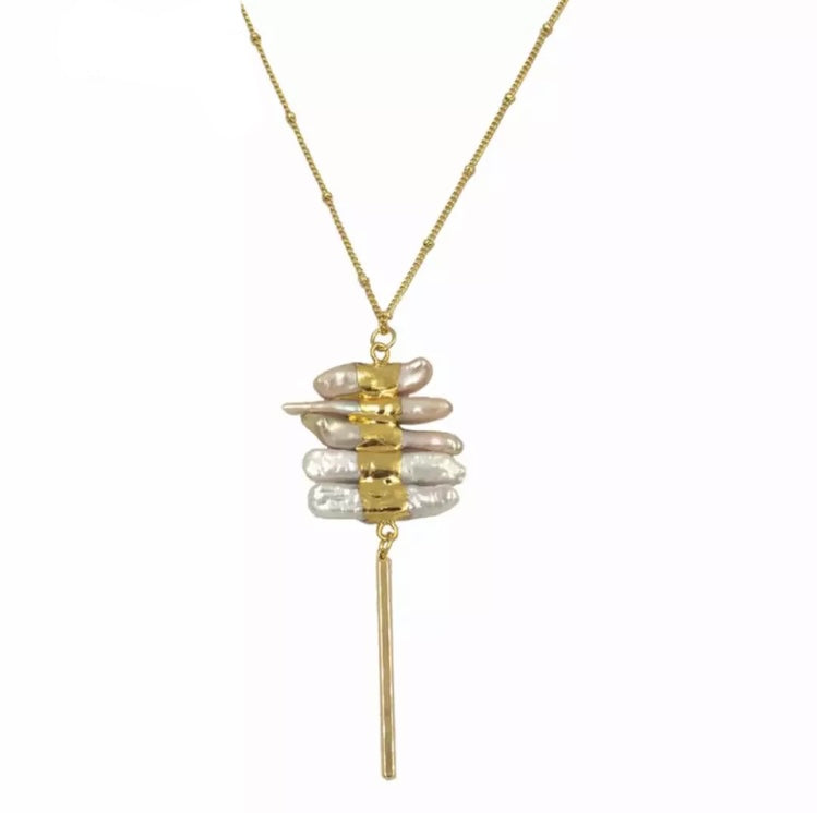 Natural fresh water pearl gold drape necklace