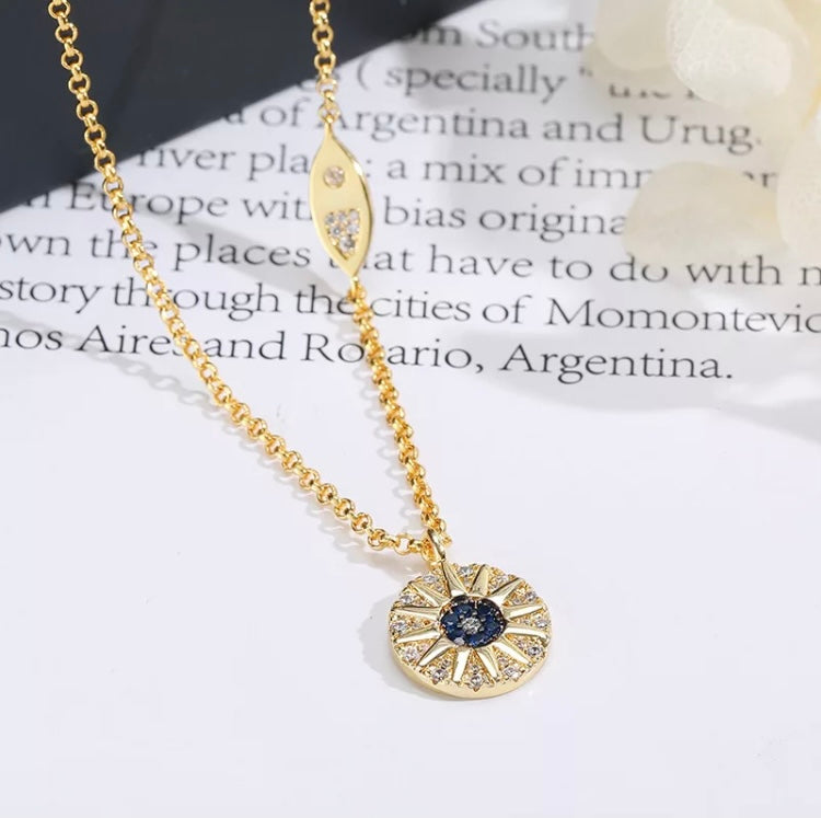 Star light cubic zirconia crystal gold necklace