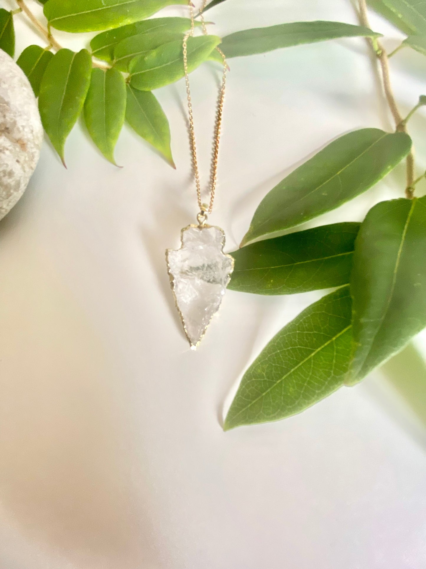 Clear Quartz arrowhead gold plated raw necklace