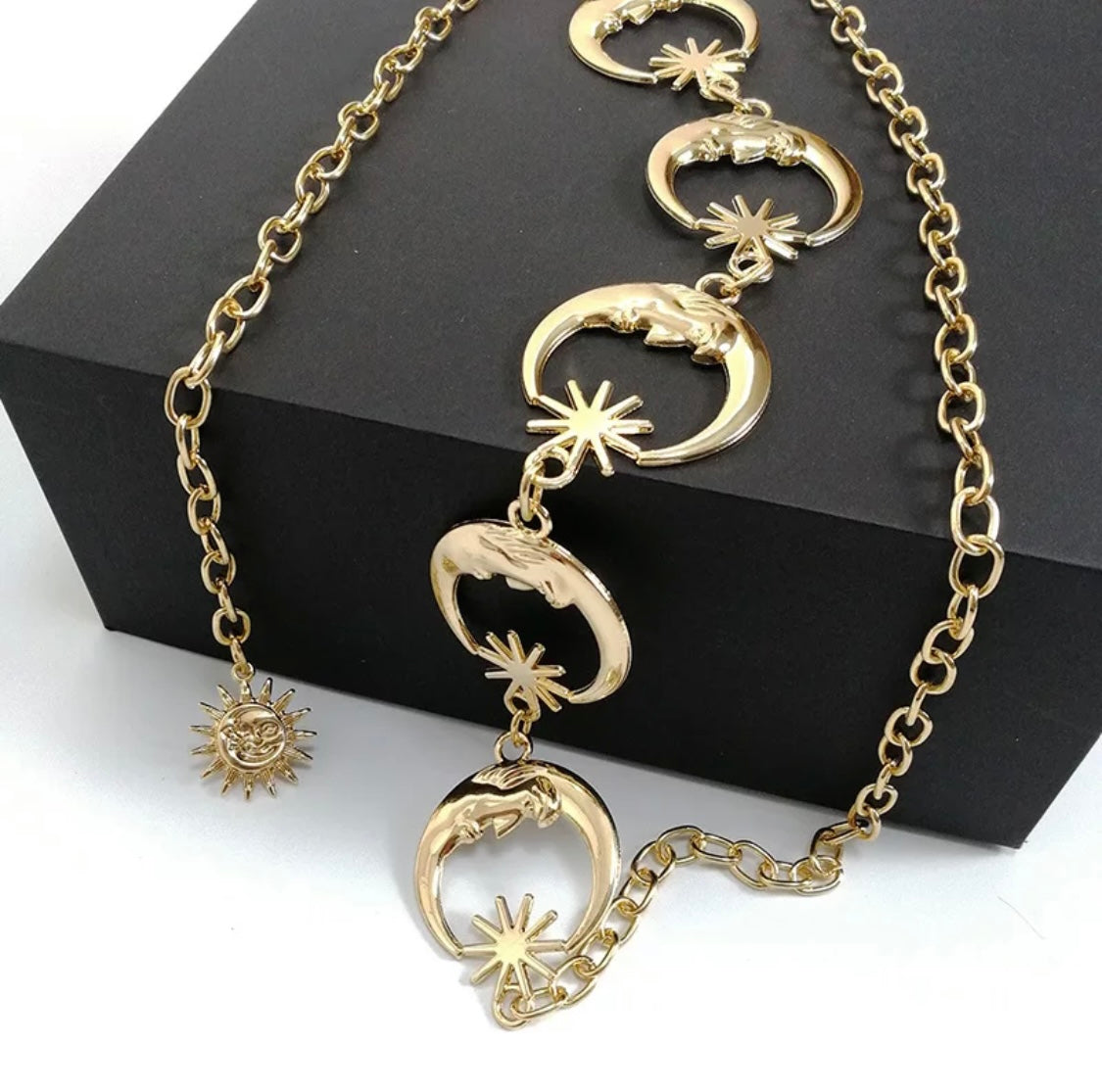 Silver moon chain belt