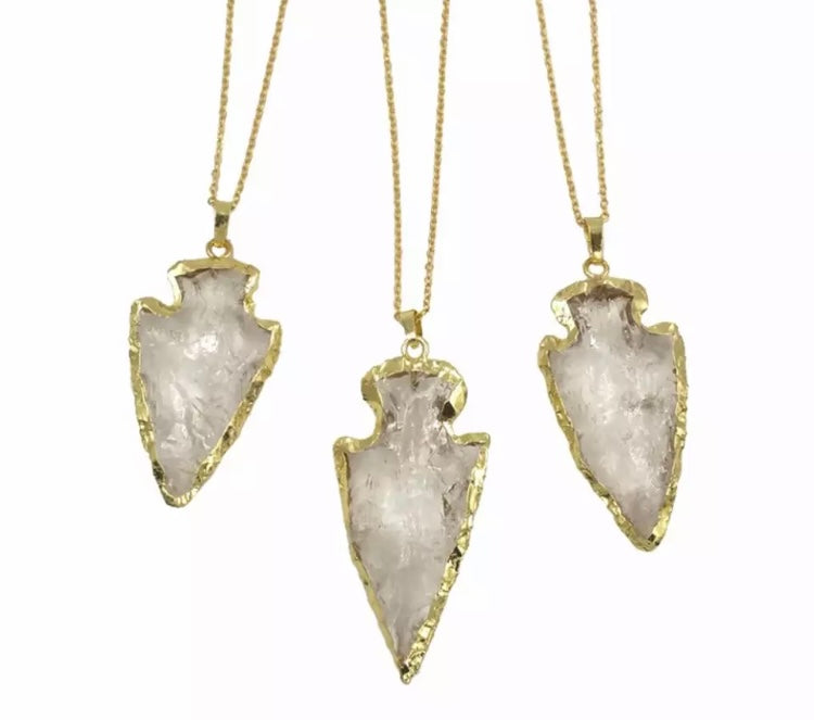 Clear Quartz arrowhead gold plated raw necklace