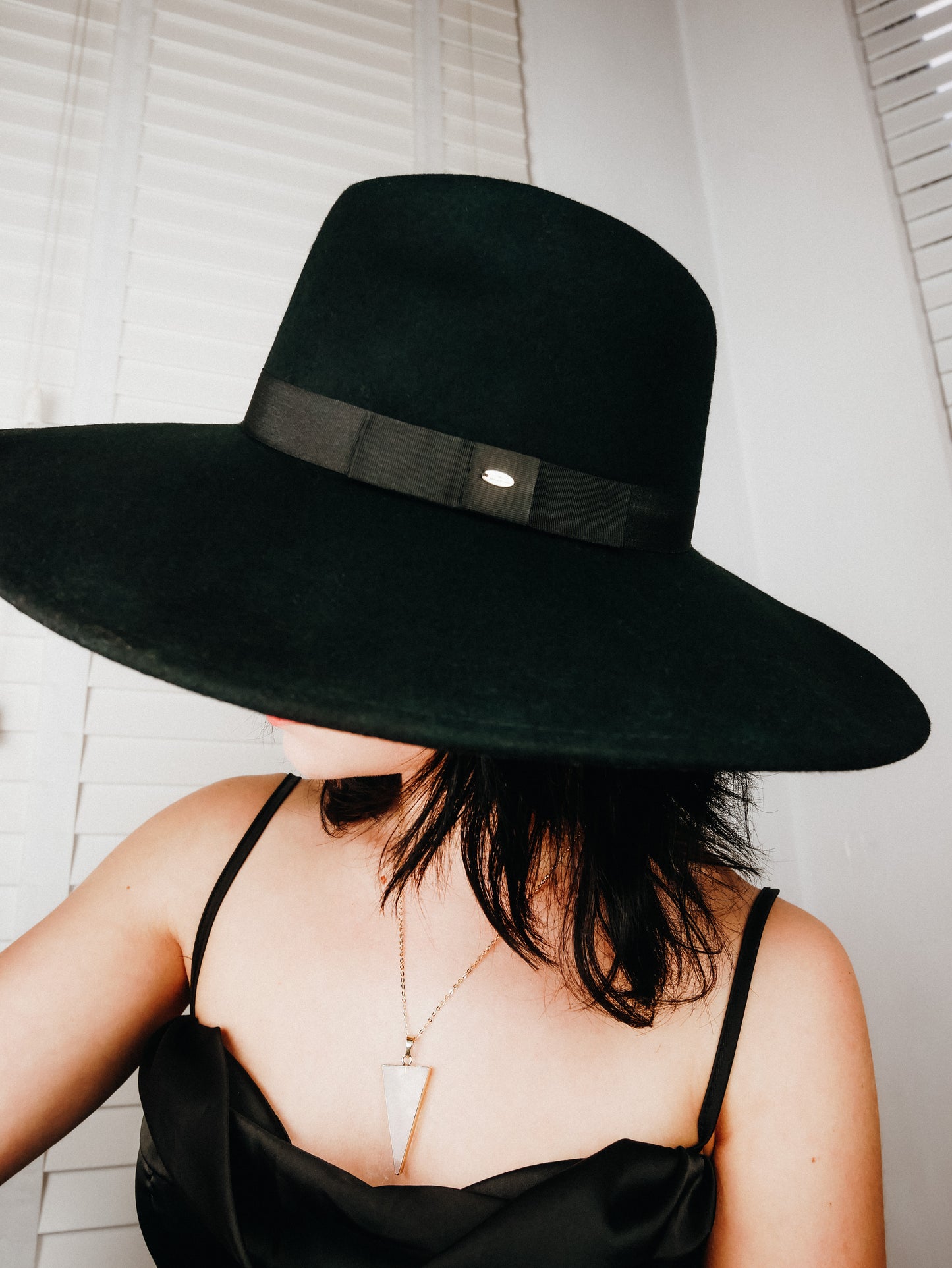 Goddess Grande black wide brim fedora hat