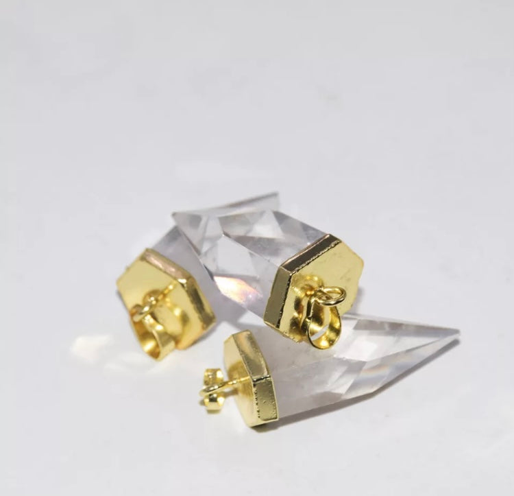 Gold Clear quartz bullet point necklace