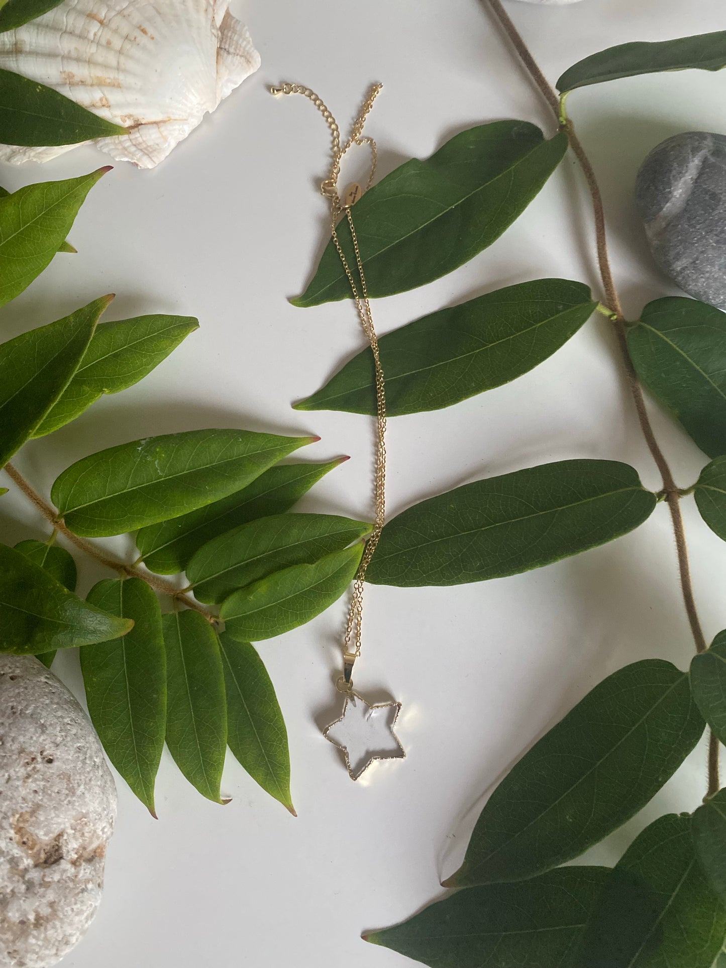 Clear Quartz star gold necklace