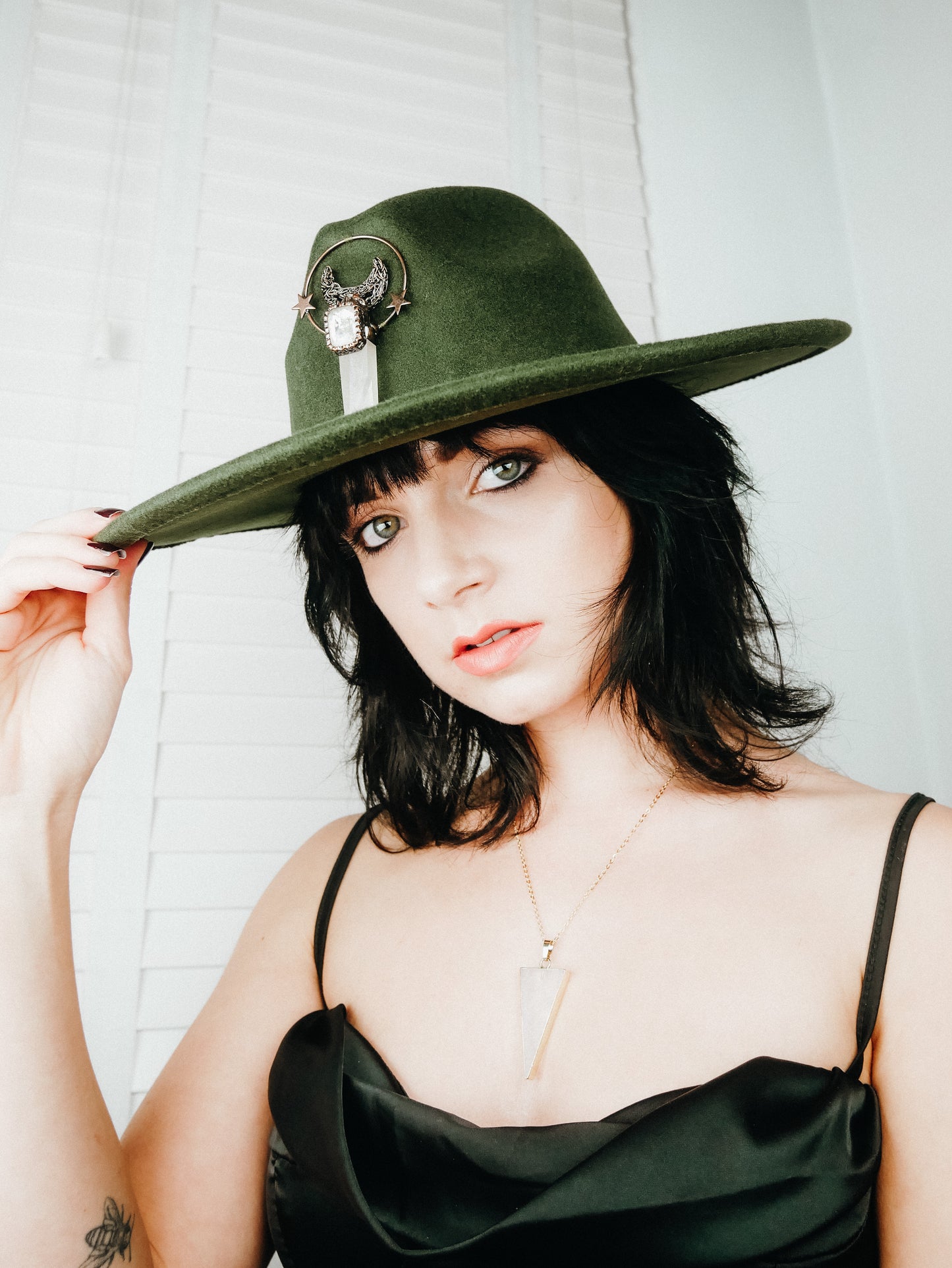 Moon Star Clear Quartz Green Large Brim Fedora Hat