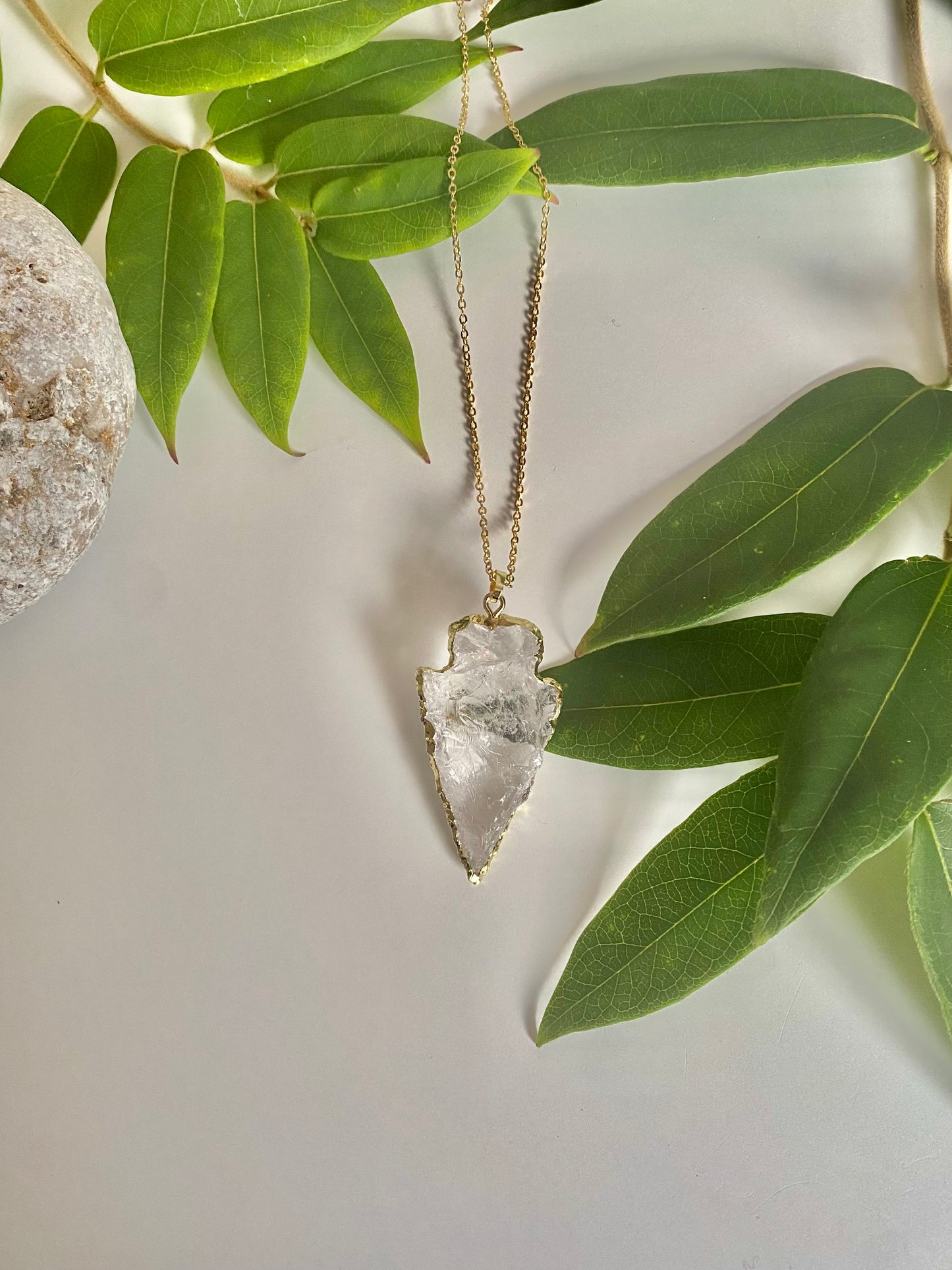 Clear Quartz arrowhead gold plated raw necklace