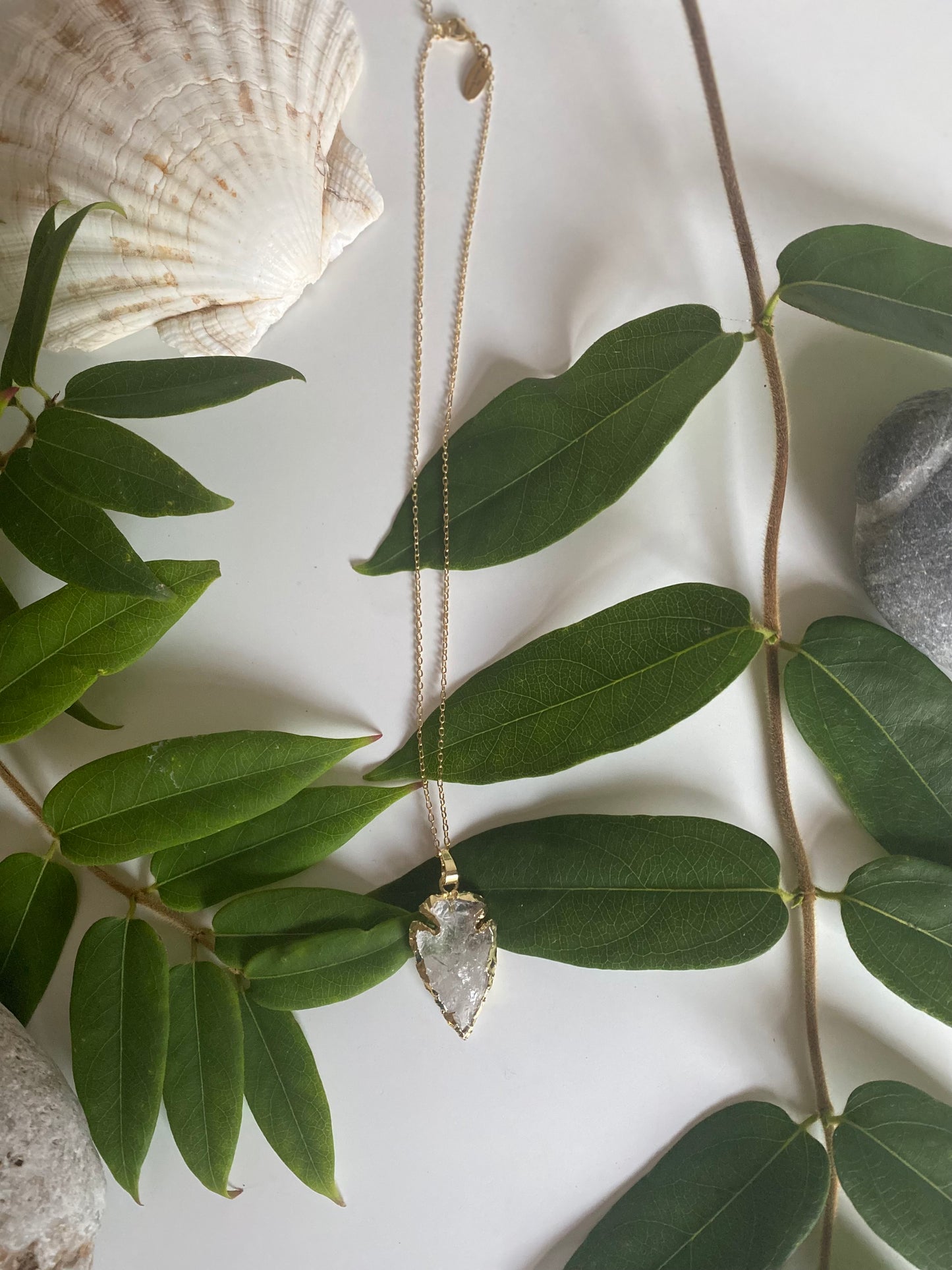 Clear Quartz arrowhead gold plated raw necklace