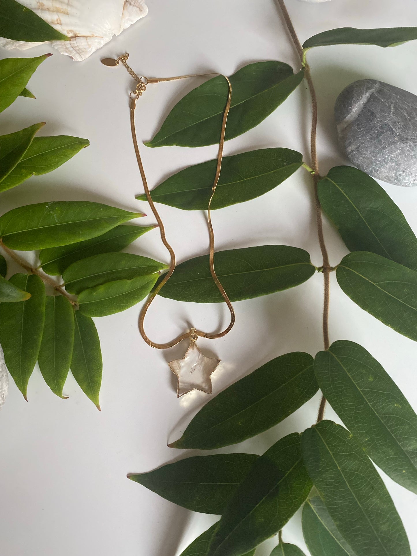 Clear Quartz star gold necklace
