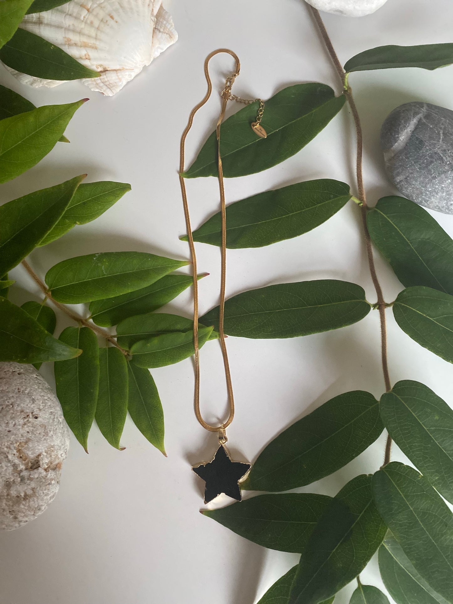 Black obsidian star gold necklace