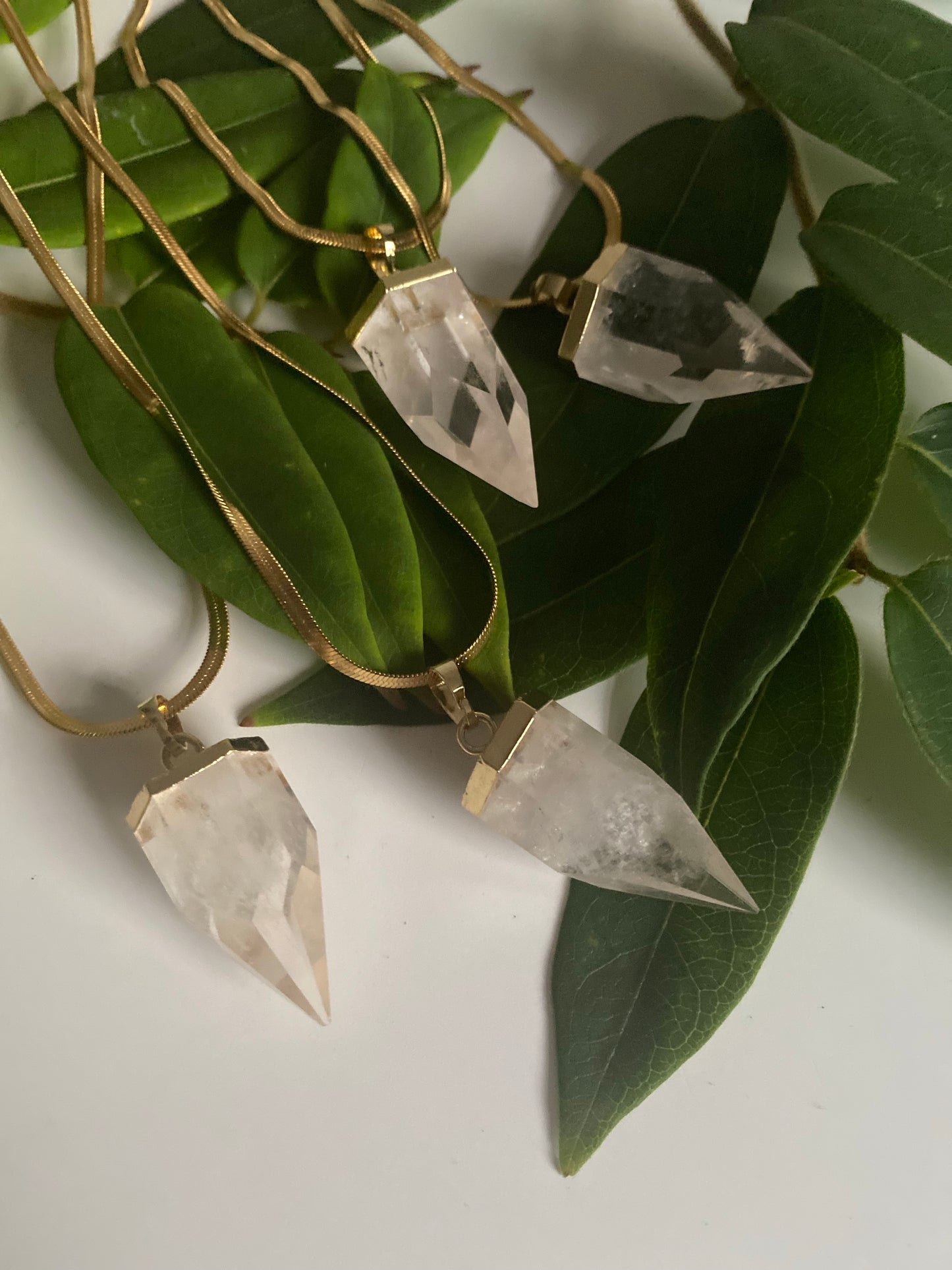 Gold Clear quartz bullet point necklace