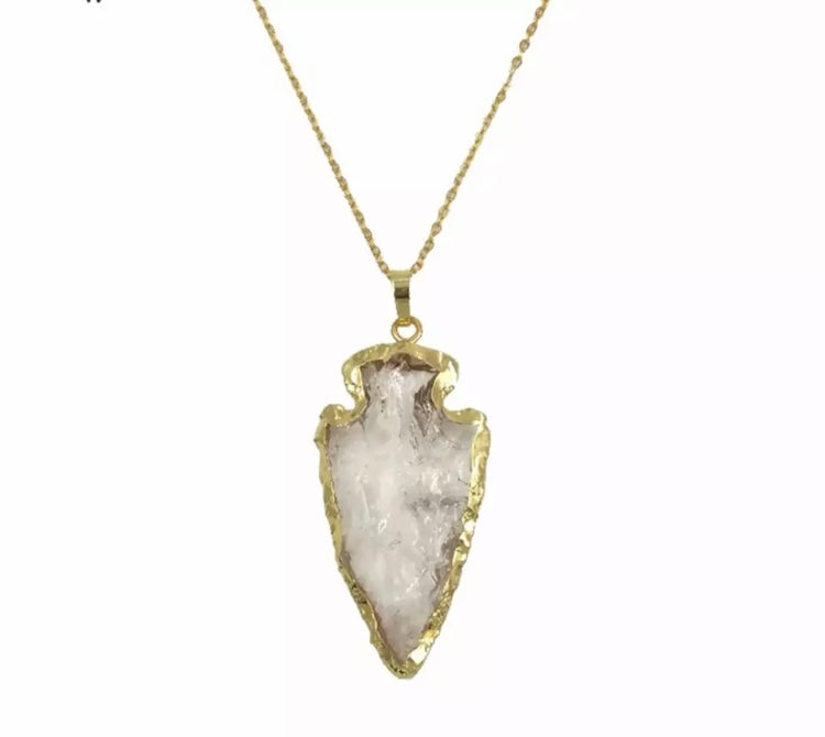 Clear Quartz arrowhead gold plated raw necklace