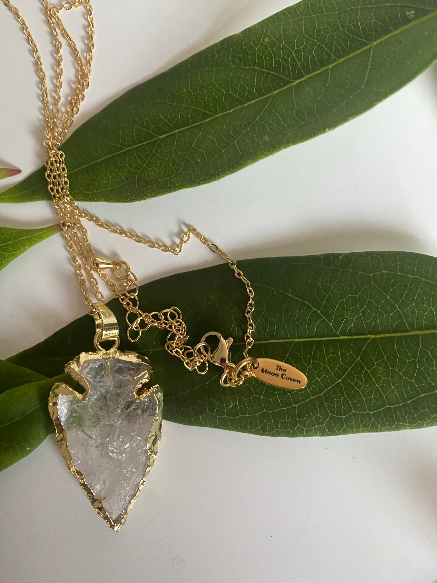 Clear Quartz arrowhead gold plated raw necklace