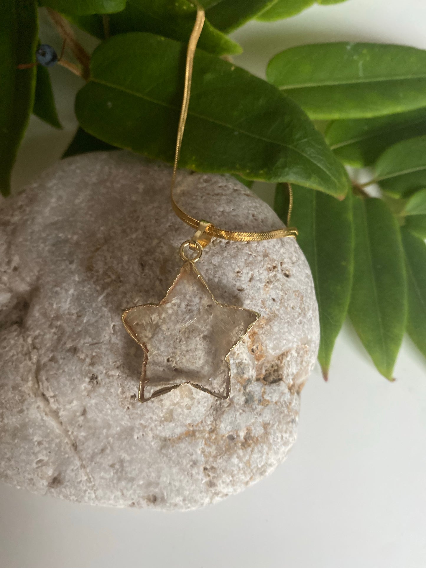 Clear Quartz star gold necklace
