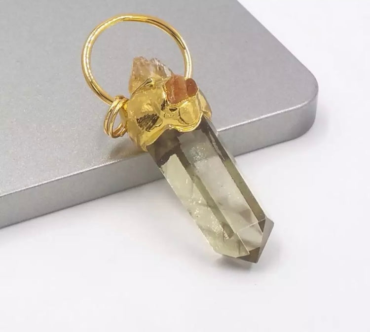 Large statement gold citrine point necklace