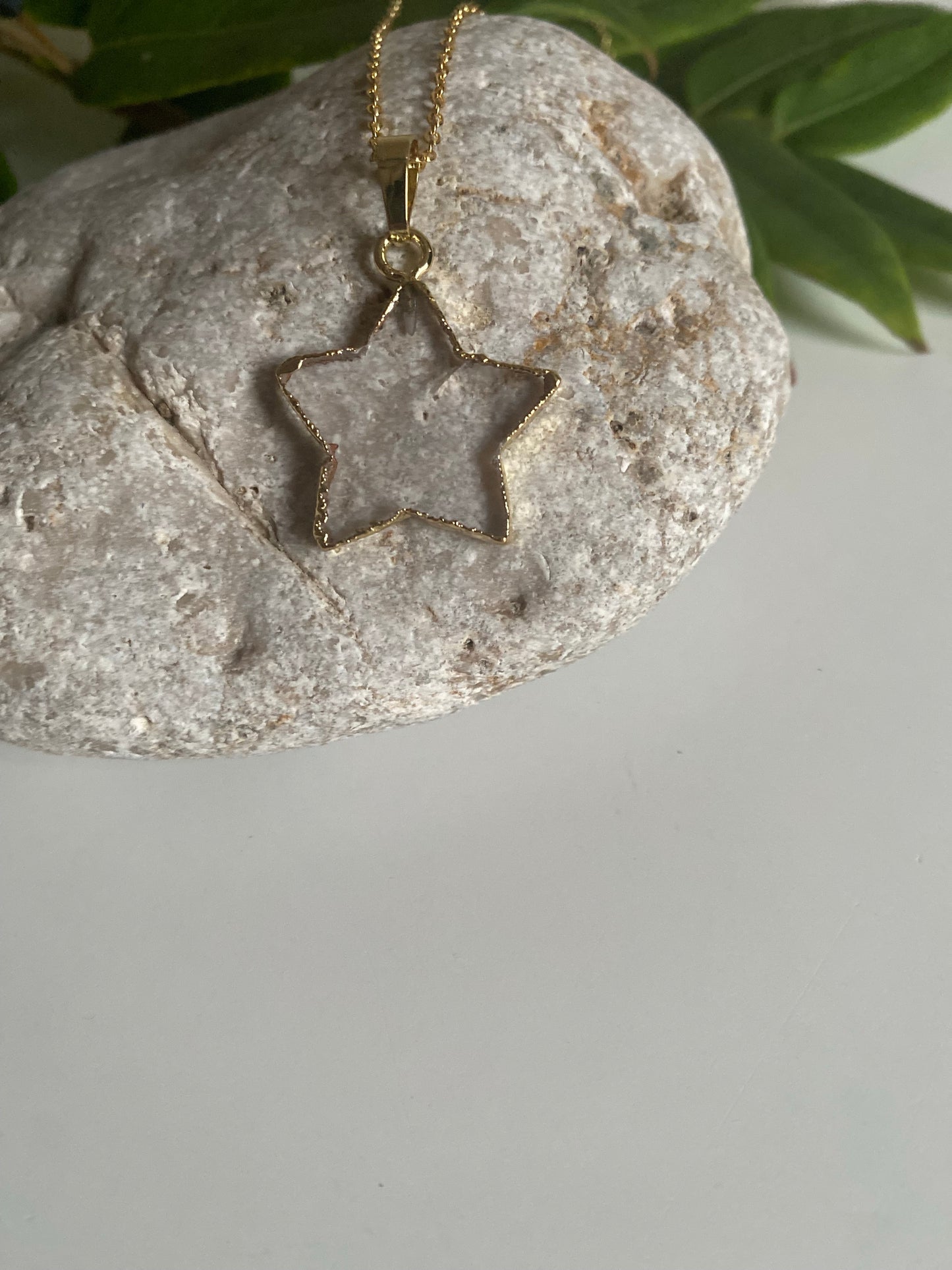 Clear Quartz star gold necklace