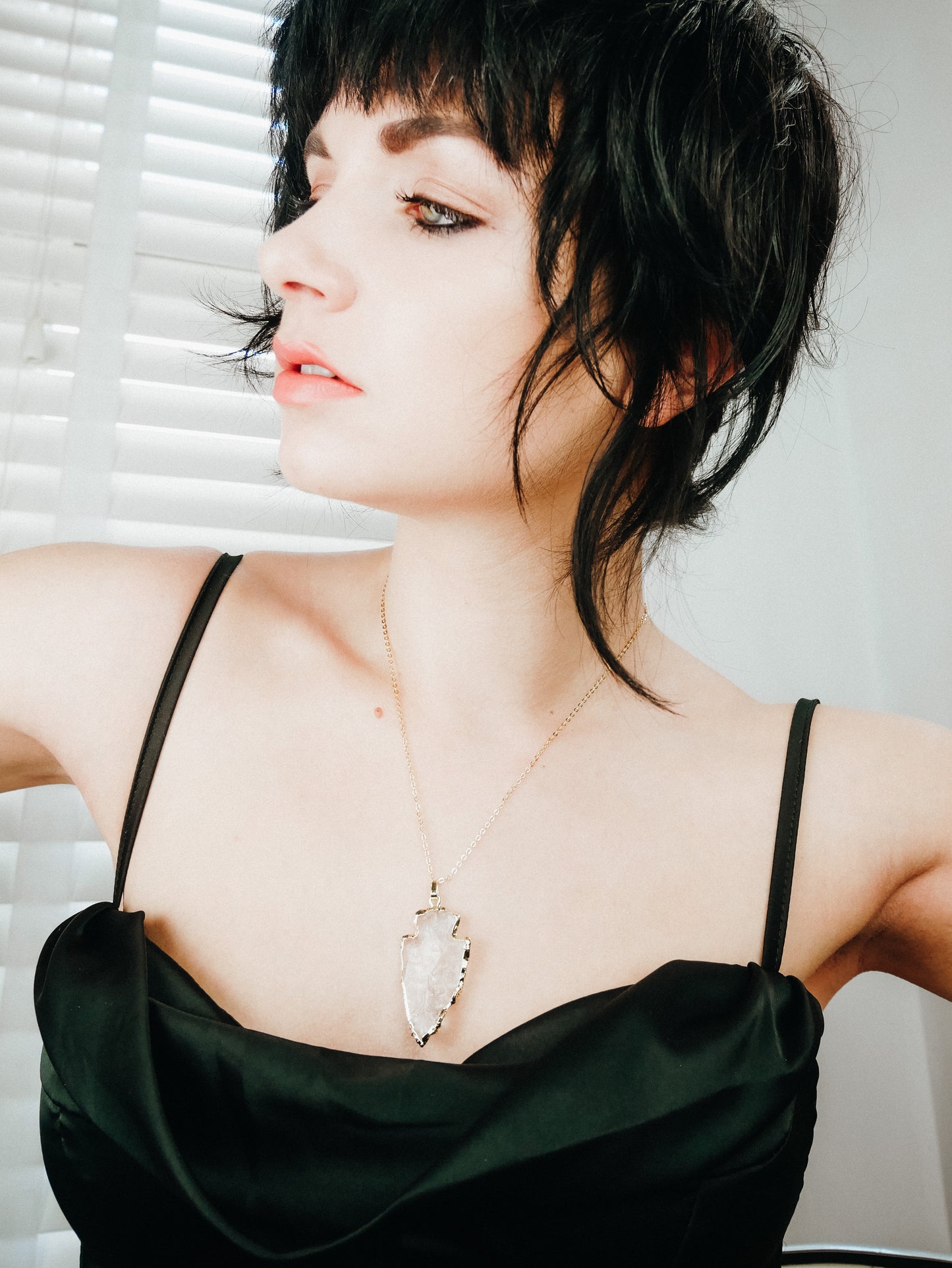 Clear Quartz arrowhead gold plated raw necklace
