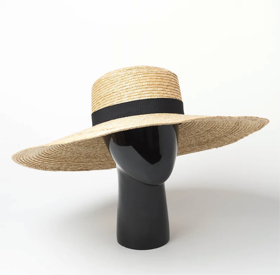 Wide Brim Western Straw Hat – Adjustable Flat Top Sun Hat with Grosgrain Ribbon