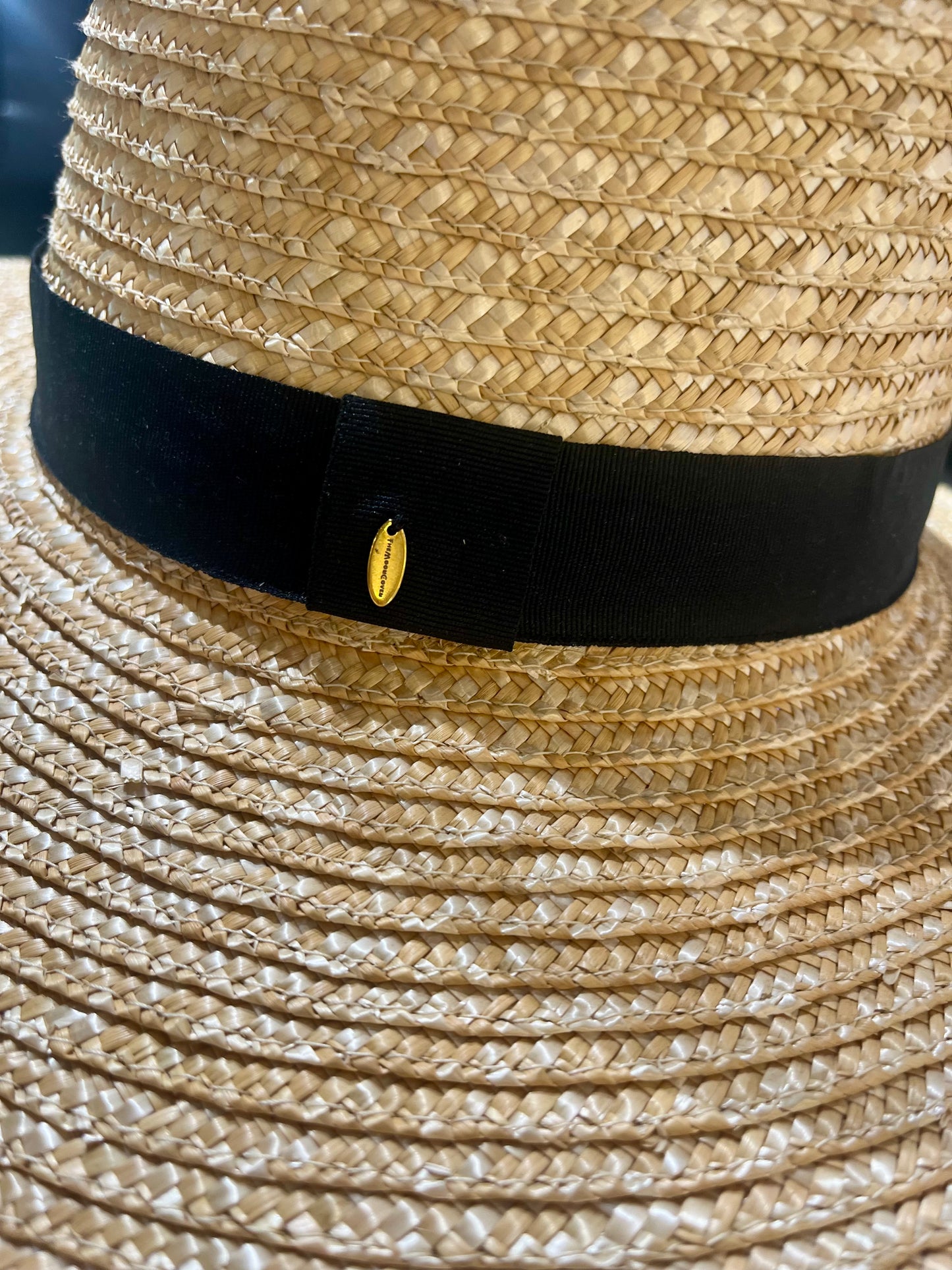 Wide Brim Western Straw Hat – Adjustable Flat Top Sun Hat with Grosgrain Ribbon