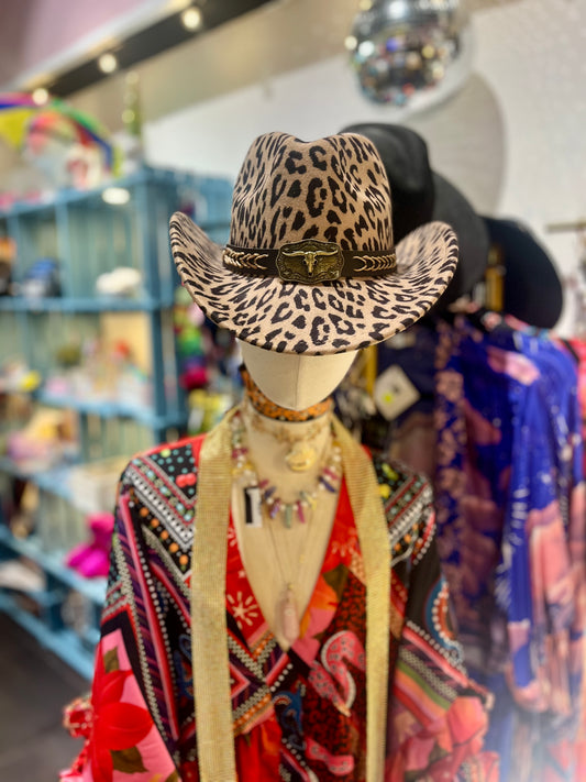 Leopard Print Cowboy Hat – Adjustable Western Festival Hat