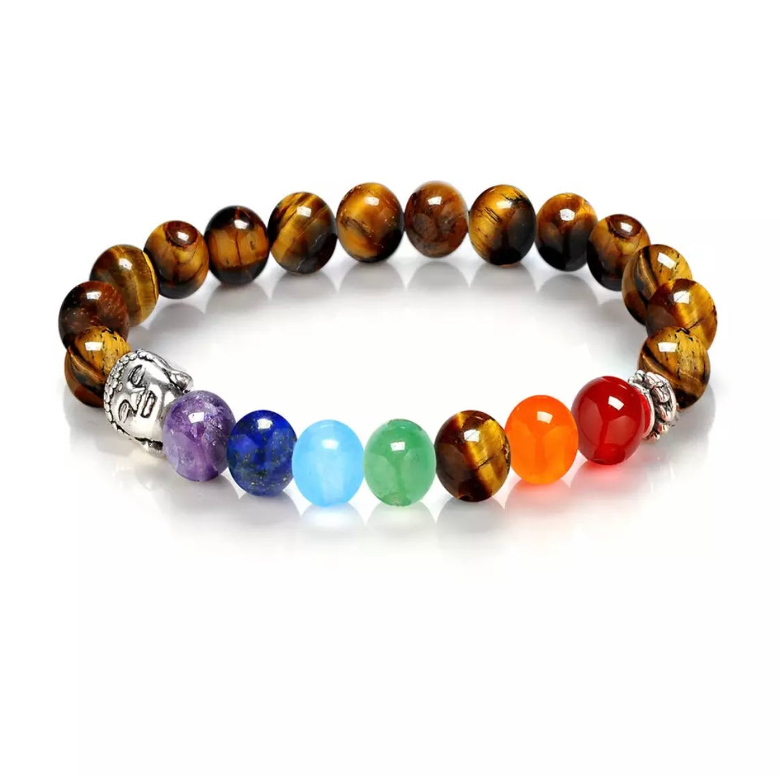 Tiger’s Eye Chakra Bracelet with Buddha Charm