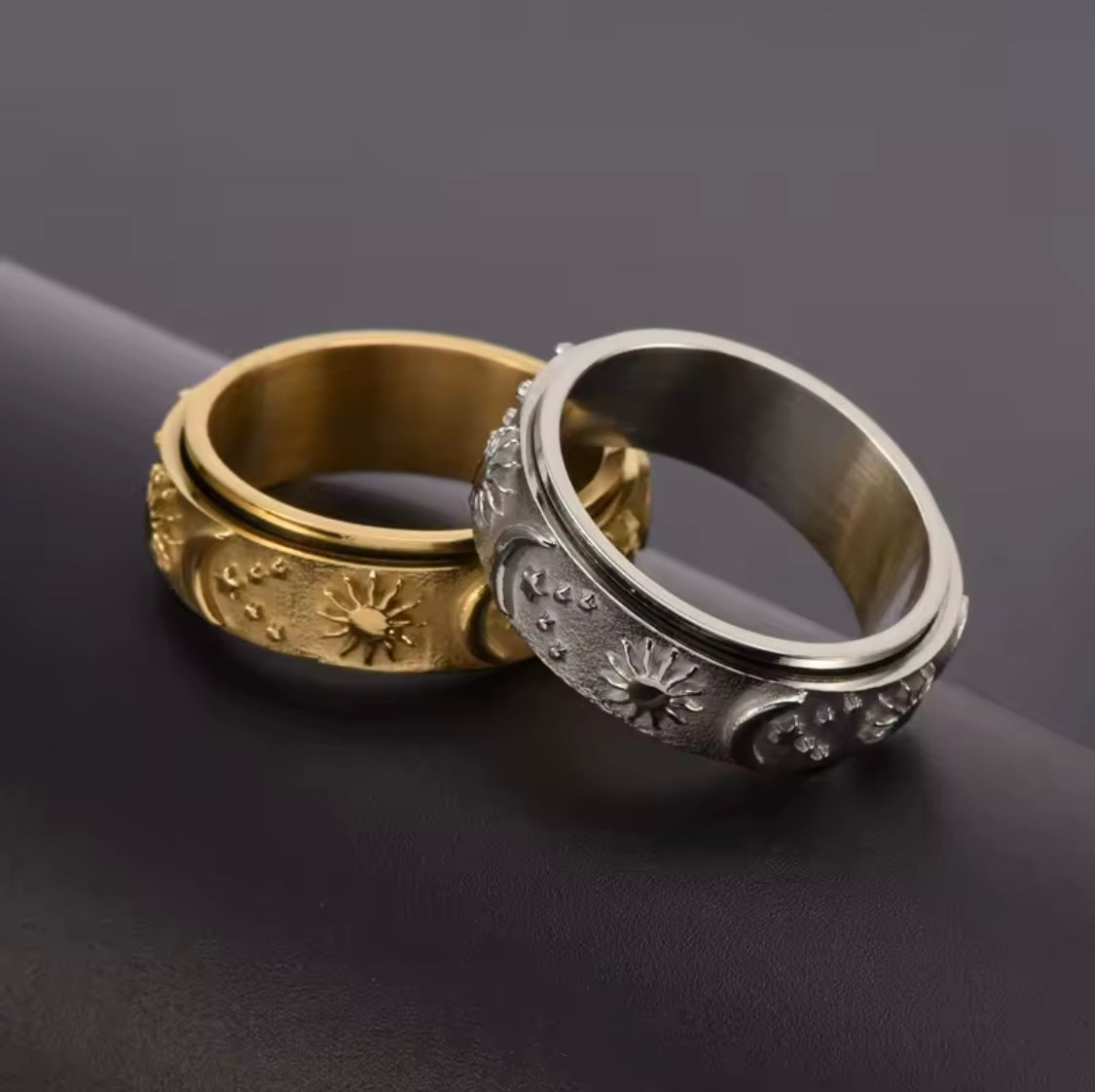 Sun Moon Stars Spinner Ring – Silver