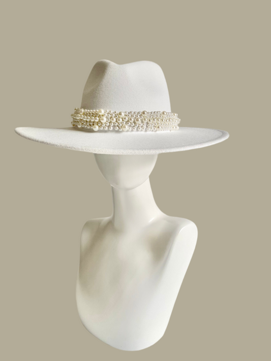 Celestial Bride Pearl Fedora – Adjustable White Hat