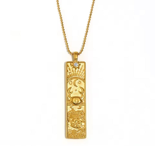 Cancer Zodiac Amulet Necklace Gold Waterproof Stainless Steel