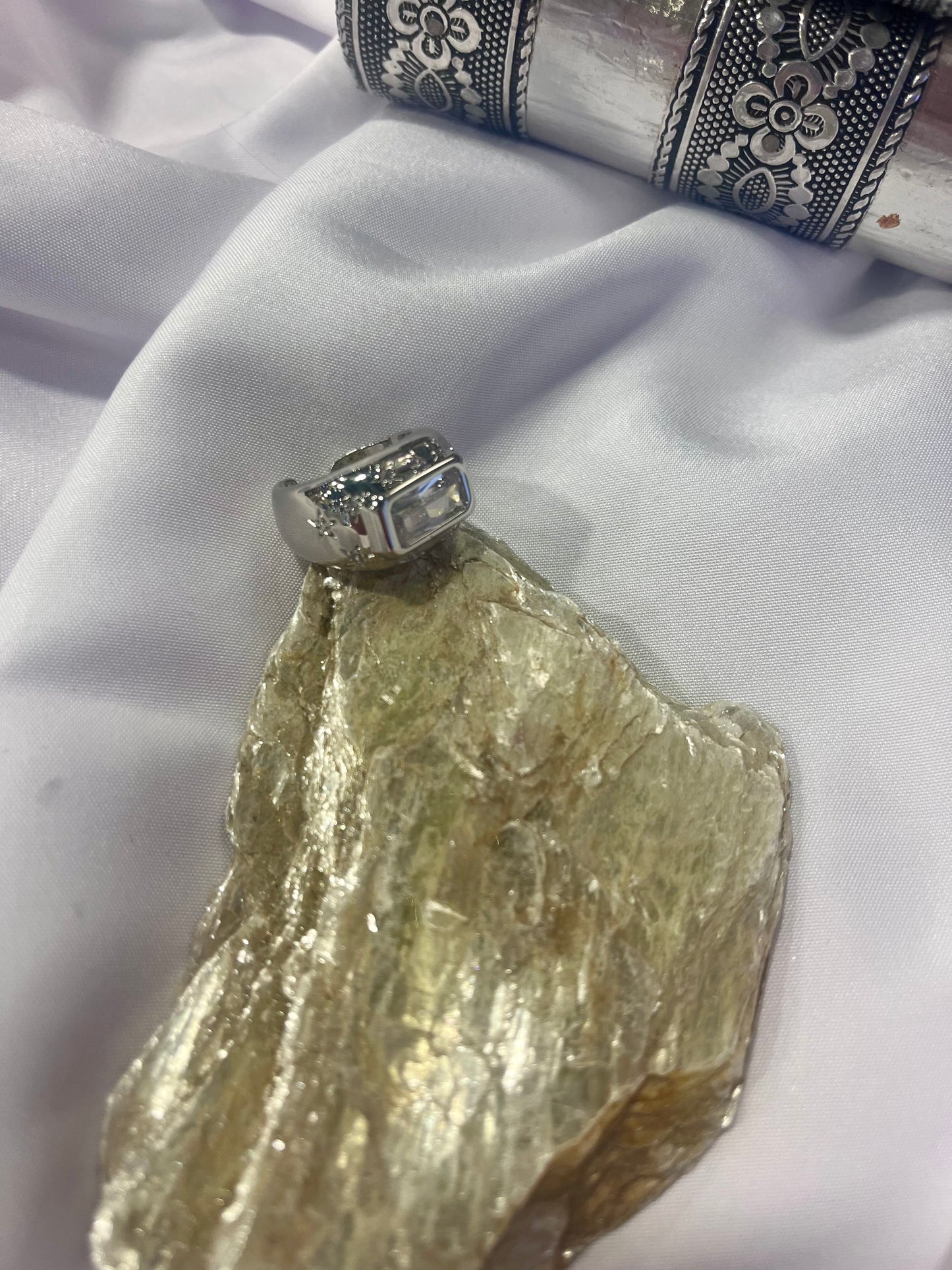 Celestial Rectangle CZ Ring –waterproof Silver