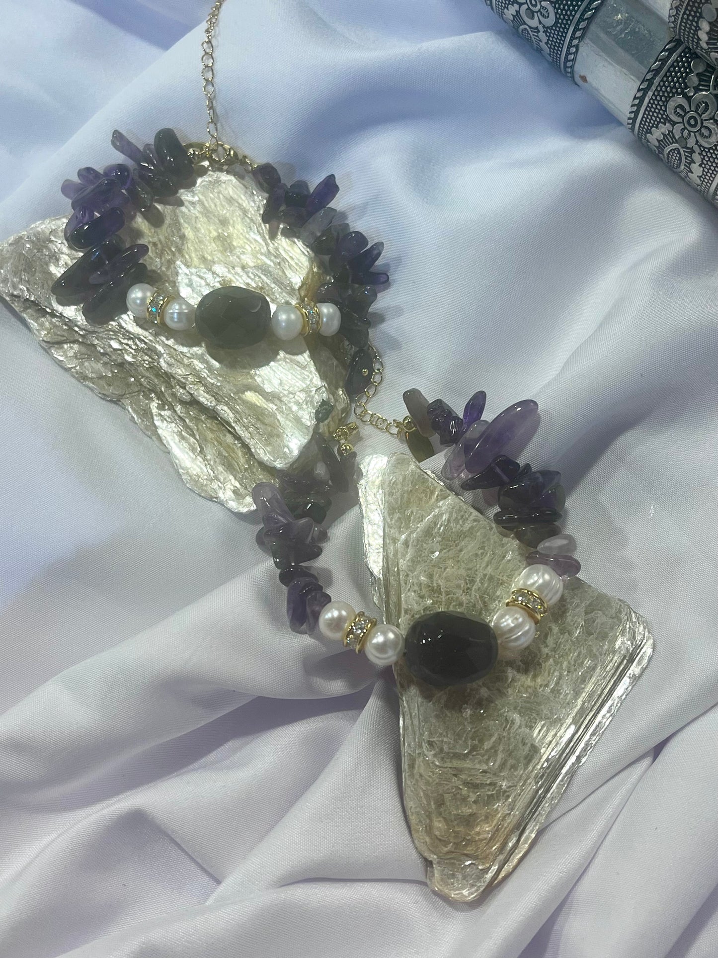 Moonlit Gemstone Collection Amethyst & Biwa Pearl Bracelet