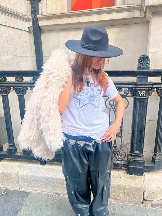Black Wide Brim Fedora – Moon Coven Emblem