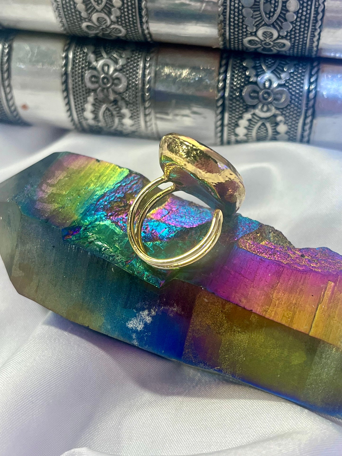Emerald Flame Malachite Ring – Adjustable Natural Stone Jewelry
