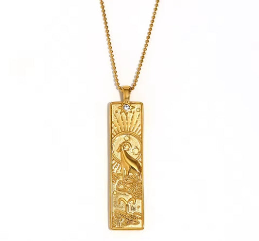 Aries Zodiac Amulet Necklace Gold Waterproof Stainless Steel