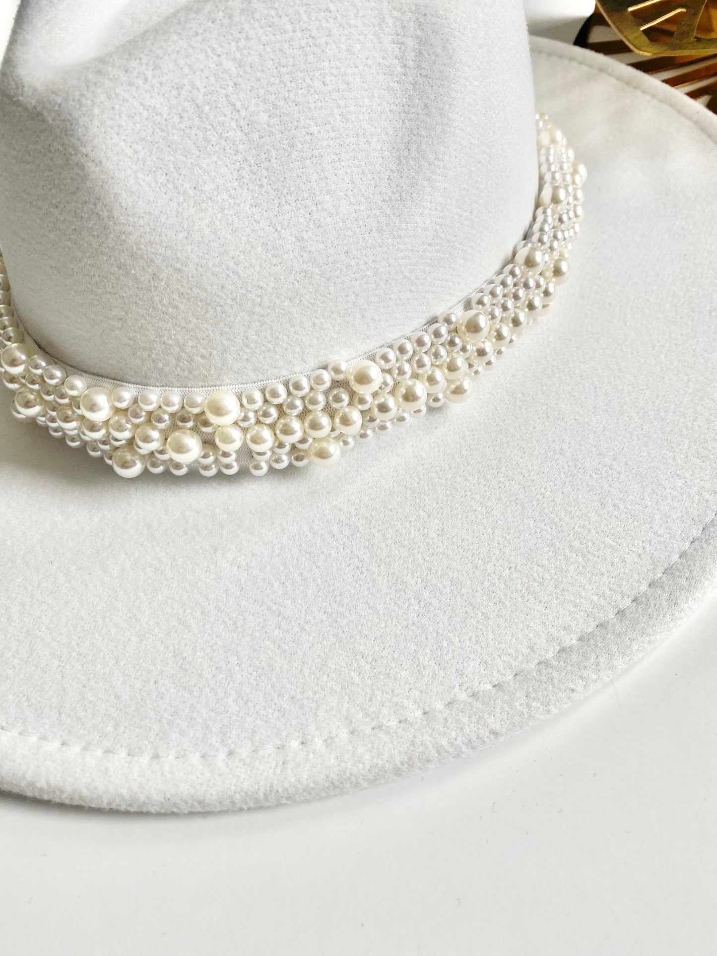 Celestial Bride Pearl Fedora – Adjustable White Hat