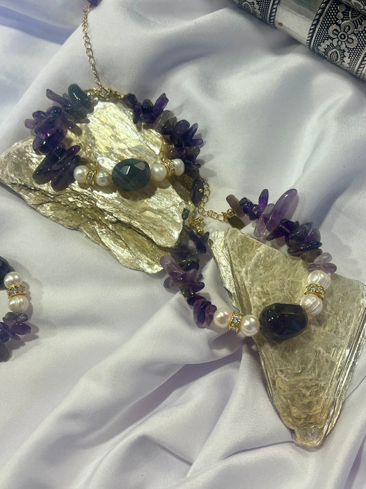 Moonlit Gemstone Collection Amethyst & Biwa Pearl Bracelet