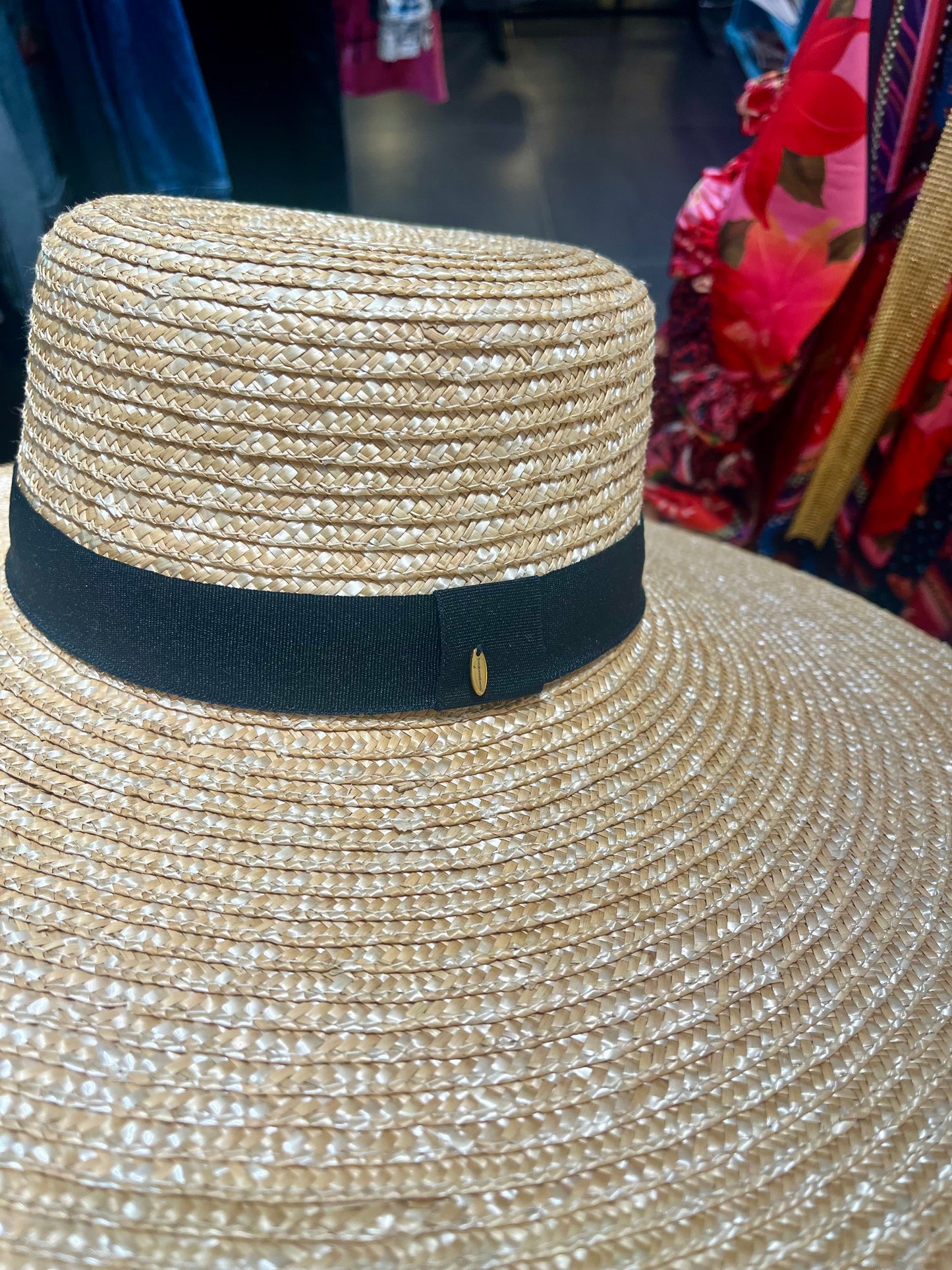Wide Brim Western Straw Hat – Adjustable Flat Top Sun Hat with Grosgrain Ribbon