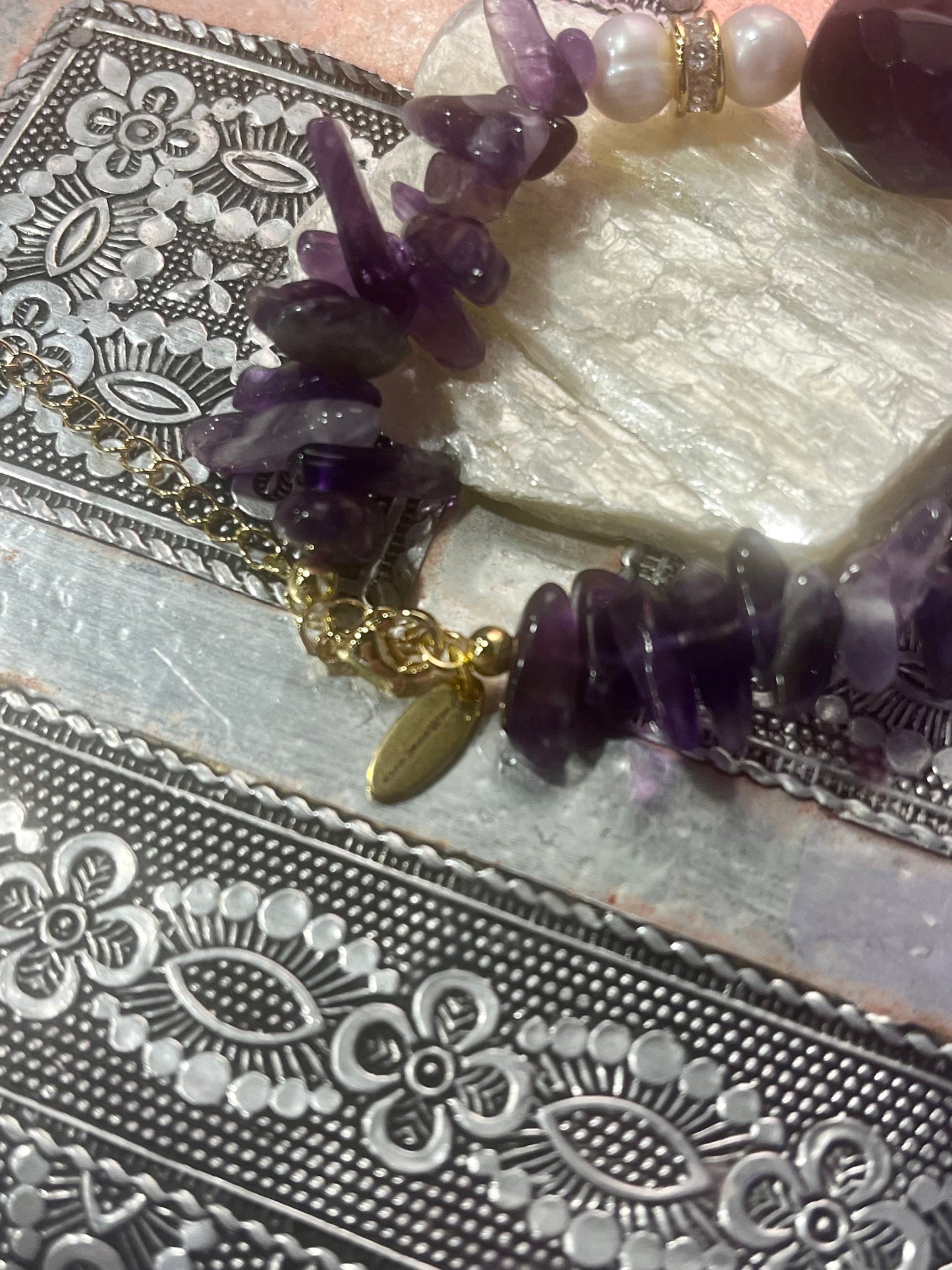 Moonlit Gemstone Collection Amethyst & Biwa Pearl Bracelet