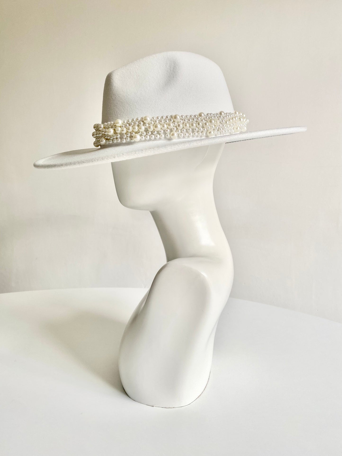 Celestial Bride Pearl Fedora – Adjustable White Hat