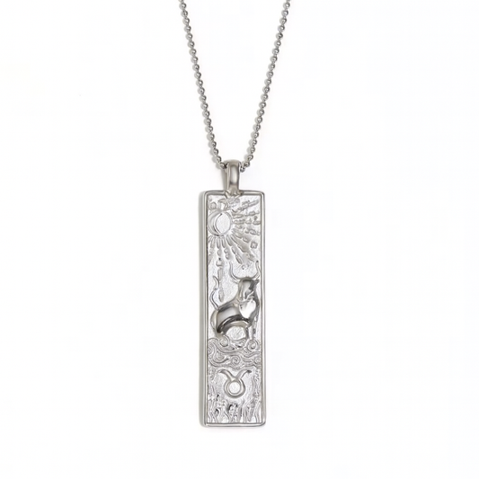 Taurus Zodiac Amulet Necklace Silver Waterproof Stainless Steel