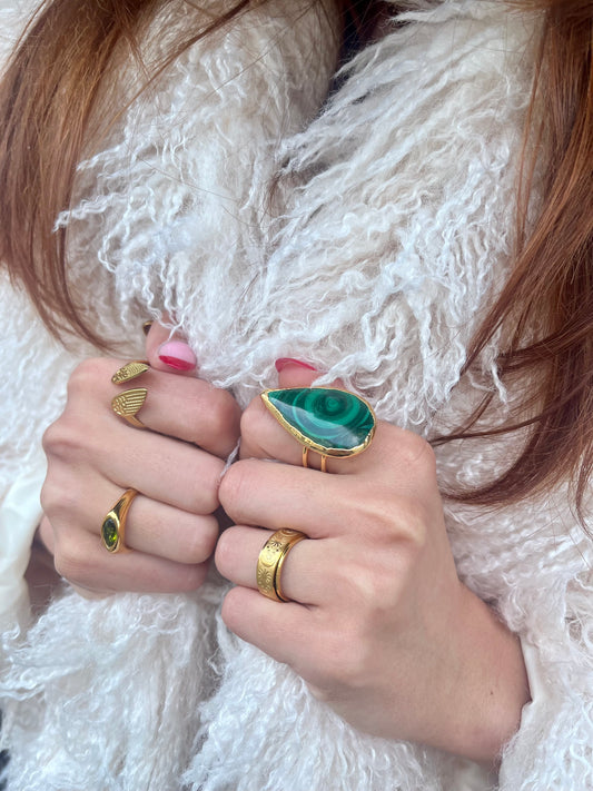Emerald Flame Malachite Ring – Adjustable Natural Stone Jewelry