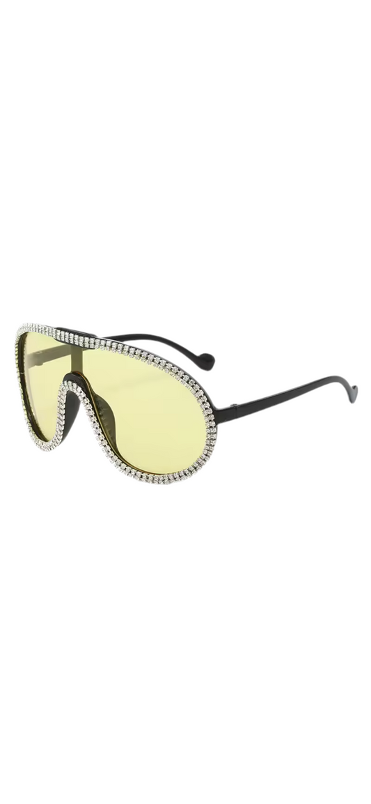 The Paris Crystal Shield Sunglasses – Y2K Oversized Yellow