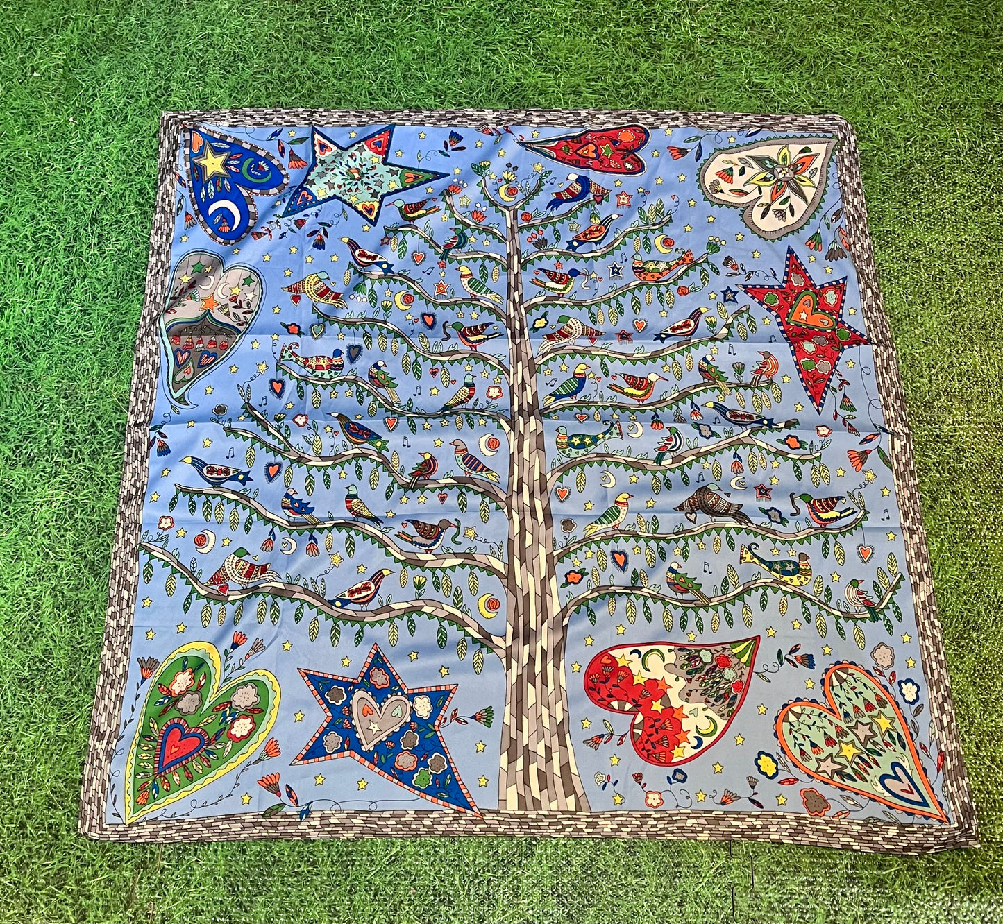 Mystic Garden Satin Scarf Collection – Blue 90x90cm