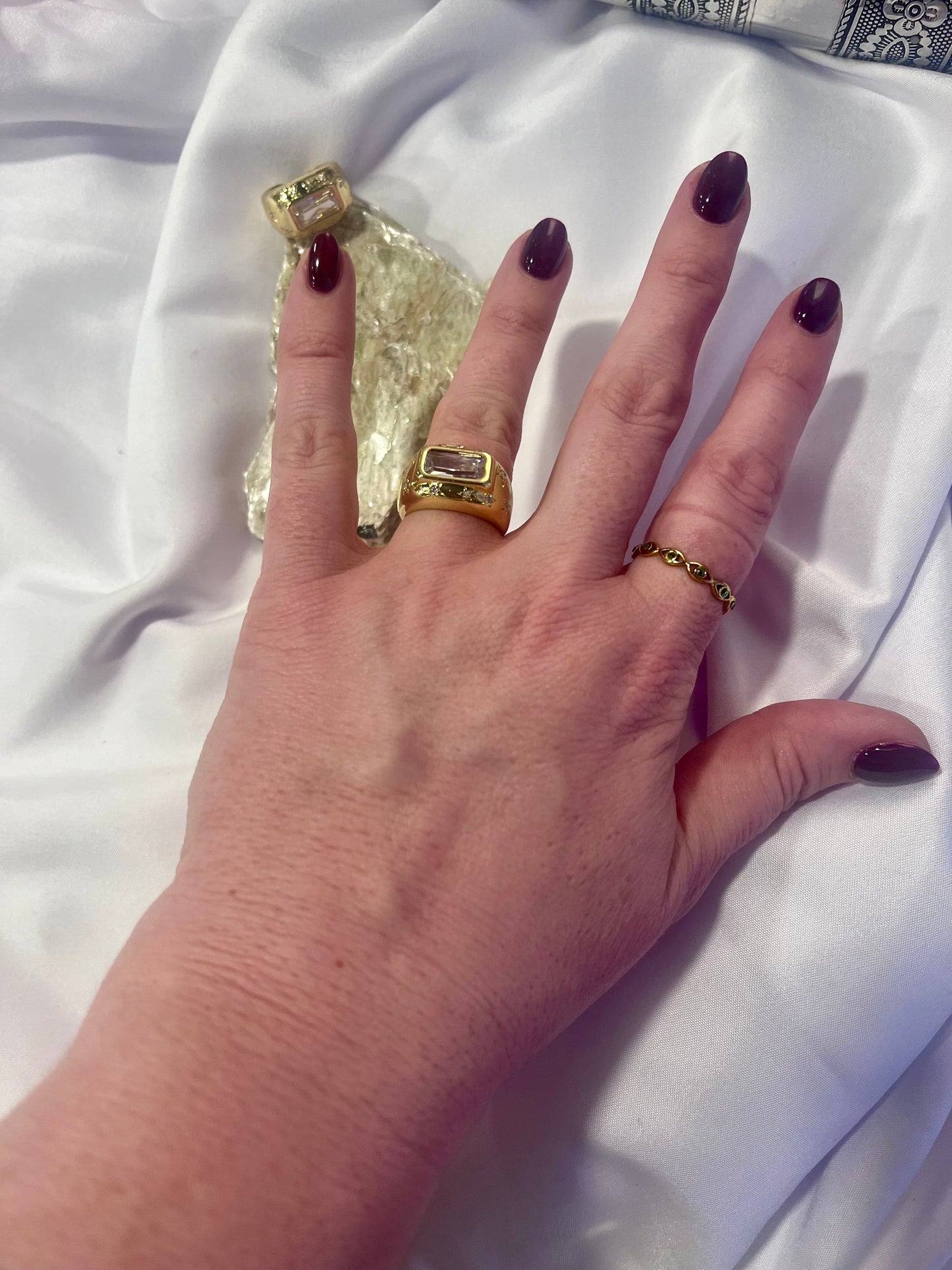 Celestial Rectangle CZ Ring – Gold Waterproof
