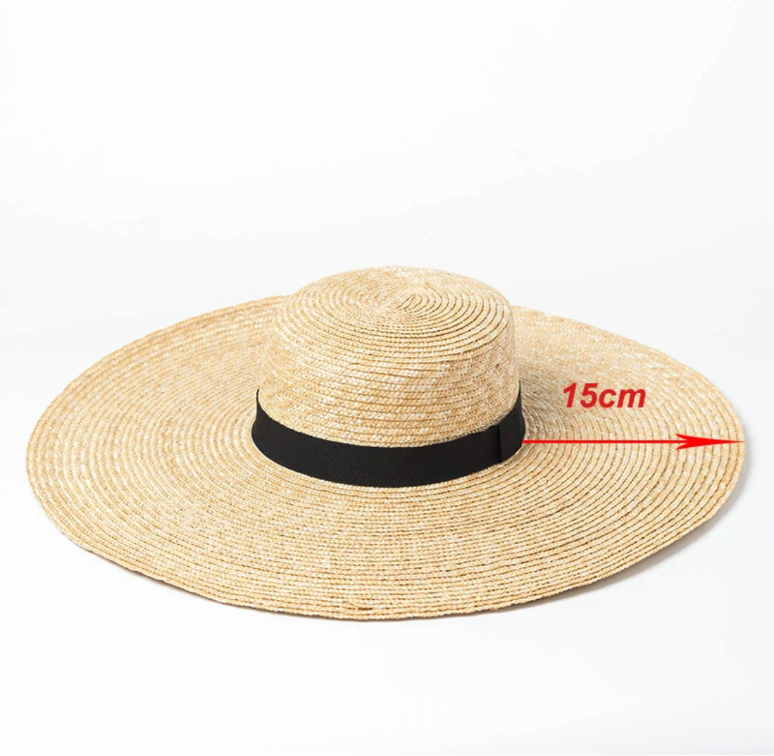 Wide Brim Western Straw Hat – Adjustable Flat Top Sun Hat with Grosgrain Ribbon