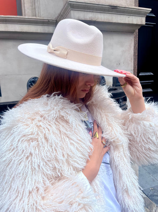 Cream Wide Brim Fedora – Moon Coven Emblem