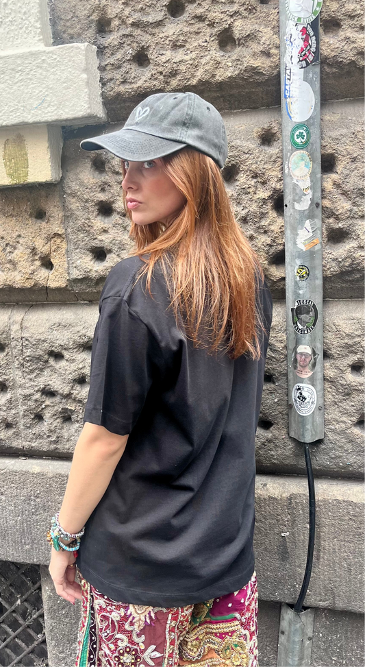 Black Denim Heart Cap