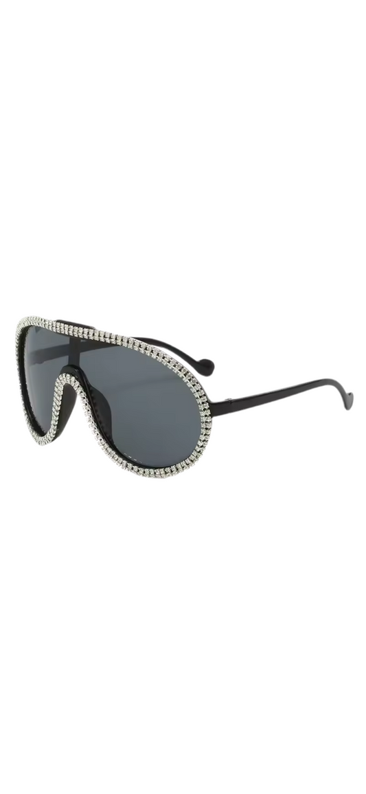 The Paris Crystal Shield Sunglasses – Y2K Oversized Glam Grey