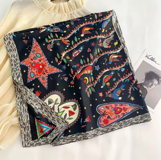 Mystic Garden Satin Scarf Collection – Black 90x90cm