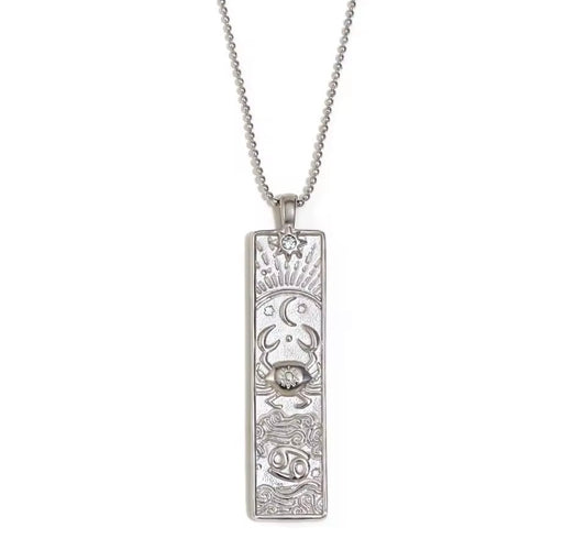 Cancer Zodiac Amulet Necklace Silver Waterproof Stainless Steel