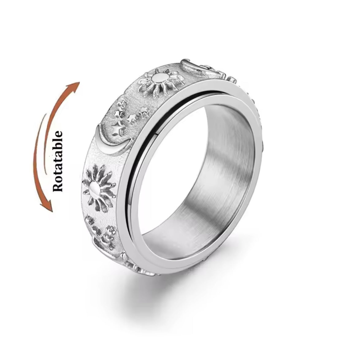Sun Moon Stars Spinner Ring – Silver